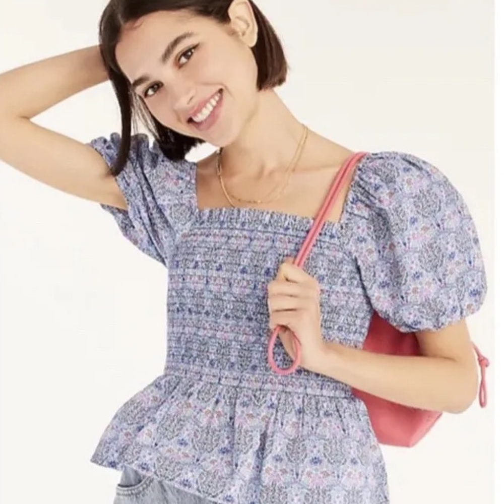 J. CREW LIBERTY FABRIC Smocked Top Club Nouveau